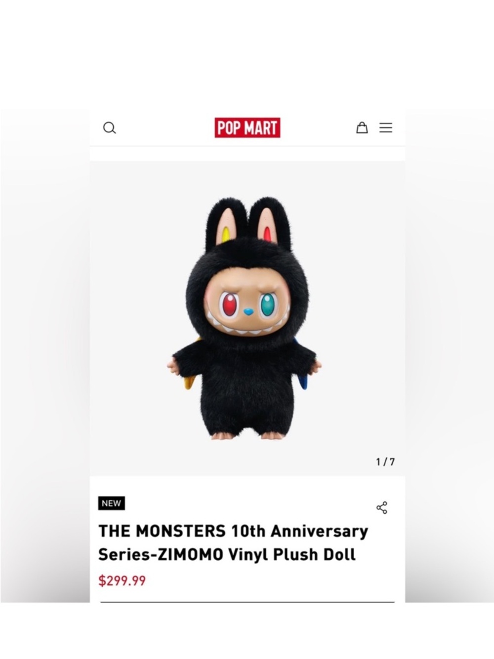 POP MART ZIMOMO Black Labubu Monster 10th Anniversary